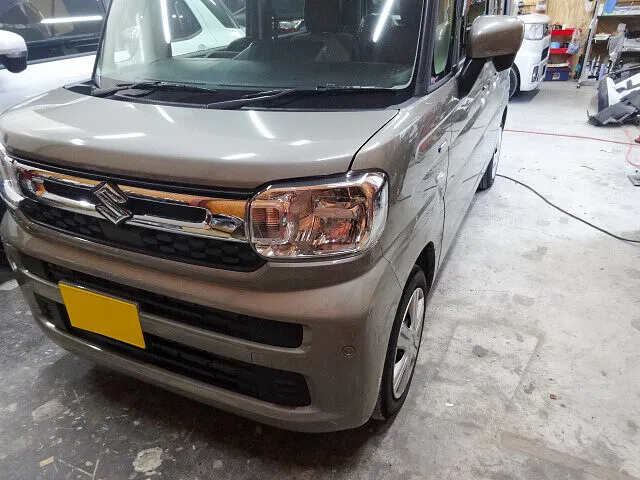 スズキ スペーシア　フロントフェンダー交換・フロントドア交換　キズ・へこみ修理｜掛川市　板金塗装