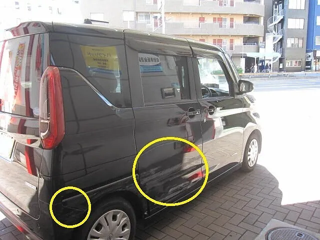 日産　ルークス　フロントドアパネル　リアドアパネル　クォーターパネル　キズ・ヘコミ修理│大阪市平野区　鈑金塗装　保険修理