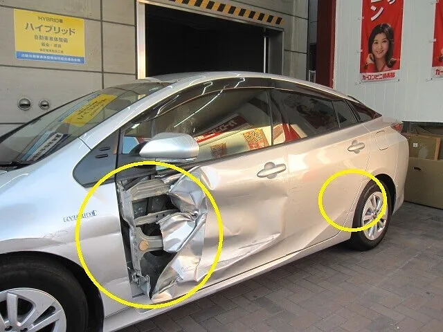 トヨタ プリウス　左側面事故 キズヘコミ修理│大阪市平野区 鈑金塗装　保険修理