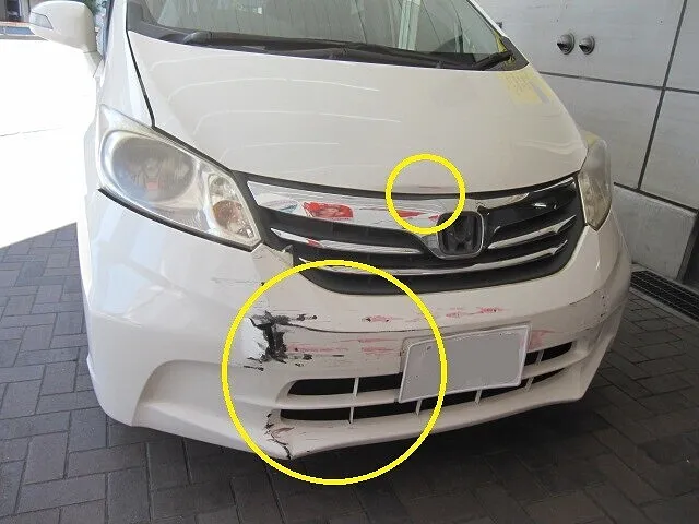 ホンダ　フリード　フロント事故　キズ・ヘコミ修理│大阪市平野区　鈑金塗装