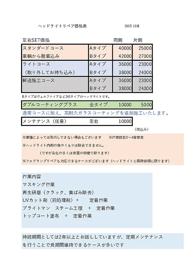 　価格表