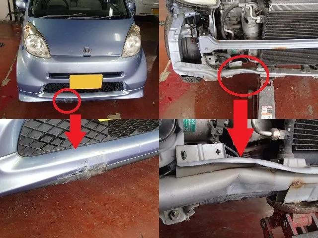 ★ホンダ ライフ 前廻り修理　バンパー　エアロ　フレーム　ラジサポ修理　スタビリンク　板金塗装　修理実例　佐賀県　小城市