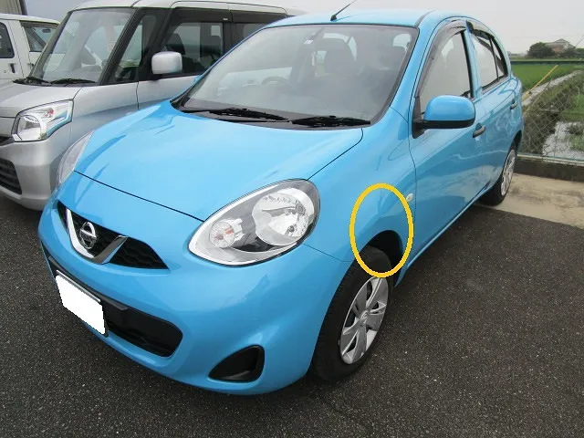 ★マーチ　フロントフェンダー速攻修理　佐賀県・小城市・協和自動車