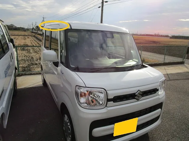 ★スペーシア　屋根の角がへこんでしまった！格安修理です。佐賀県・小城市・協和自動車