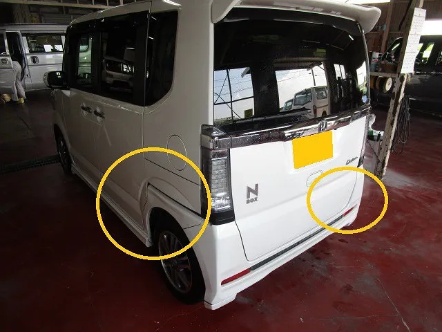 ＃N－BOX　へこみ多数をまとめて修理でお値打ちに　佐賀県・小城市・協和自動車