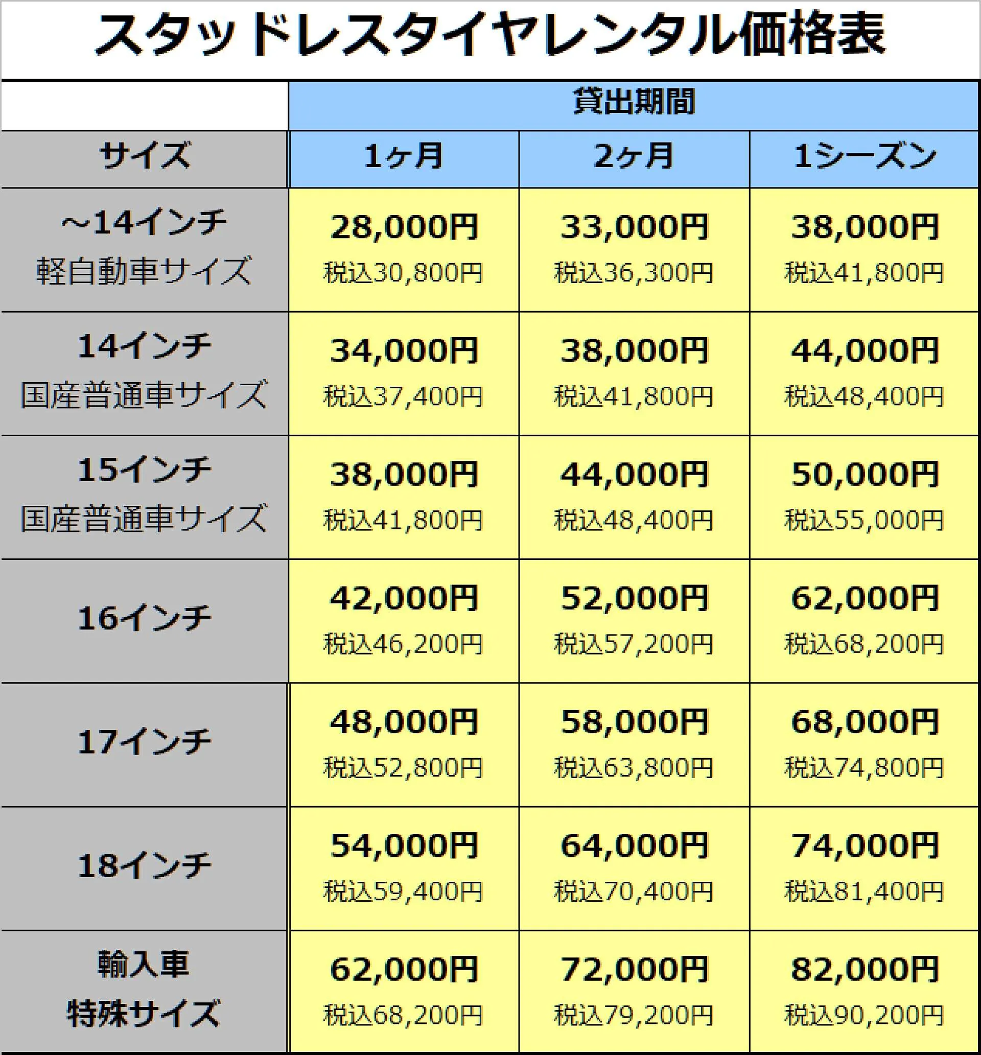 スタッドレスタイヤレンタル | 京都市北区 オートサービスモリヤマ 京都市北区 オートサービスモリヤマ