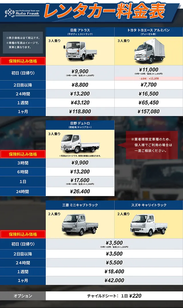1日3,500円～ 1.5tトラック、軽トラックをお安くレンタル！│福岡県田川郡　レンタカー