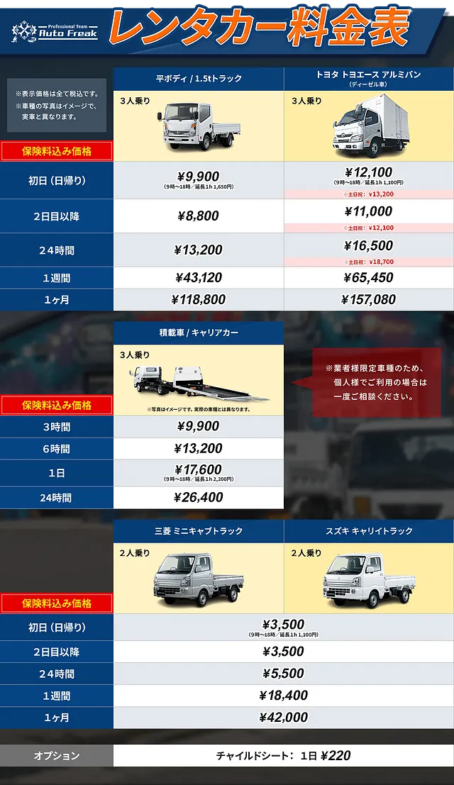 1日3,500円～ 1.5tトラック、軽トラックをお安くレンタル！│福岡県田川郡　レンタカー