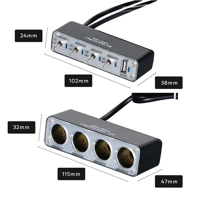 ON/OFFスイッチ機能付き セパレートタイプ4連ソケット USB