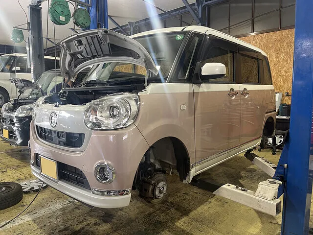 関市　車検　エンジンオイル交換・ブレーキパッド交換　ダイハツ ムーヴ キャンバス｜車検・整備
