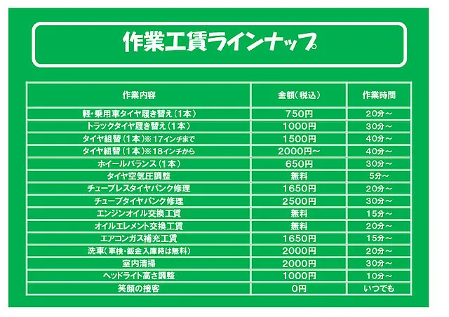 作業料金一覧
