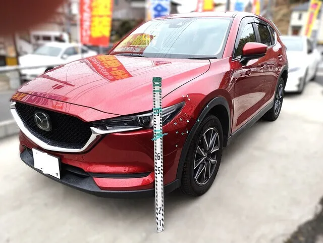 横浜市都筑区｜CX-5 左フロント修理事例｜バンパー割れ整形＋46Vキャンディ塗装で艶を再現