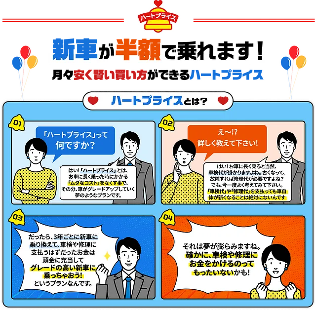月々払いがお得なカーリース「ハートプライス」