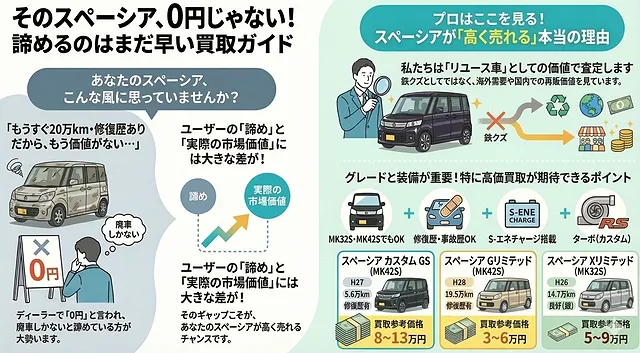 スペーシアは『過走行』に強い。19万キロでも10万円実績あり！