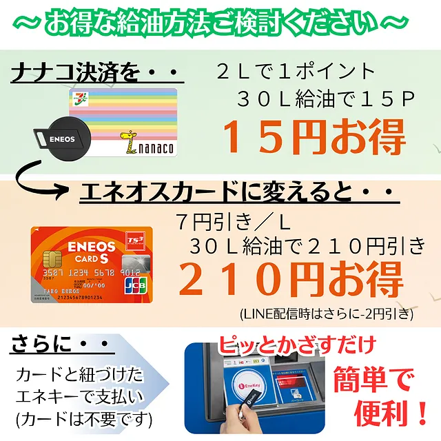 ナナコからＥＮＥＯＳカードへ(南アルプス市浅原ＳＳ)