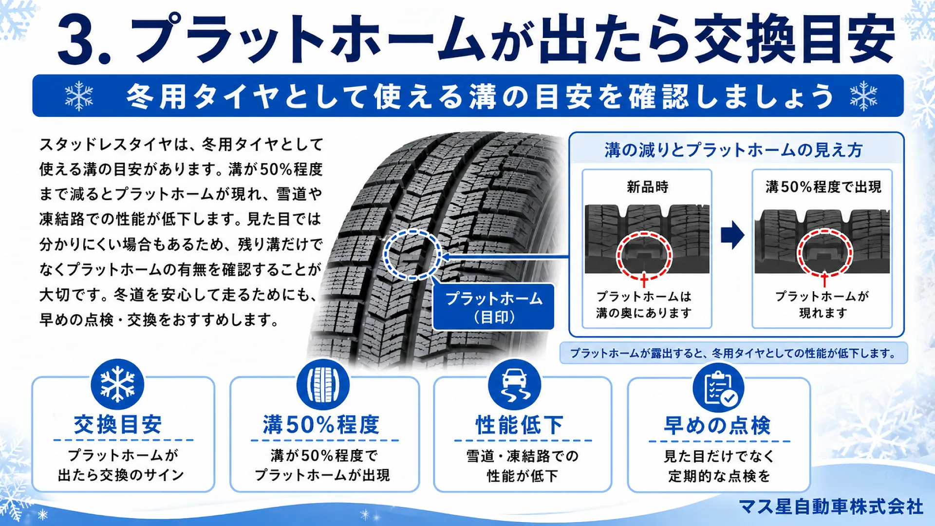 スタッドレスタイヤの寿命はどれぐらい？｜車検 高槻市