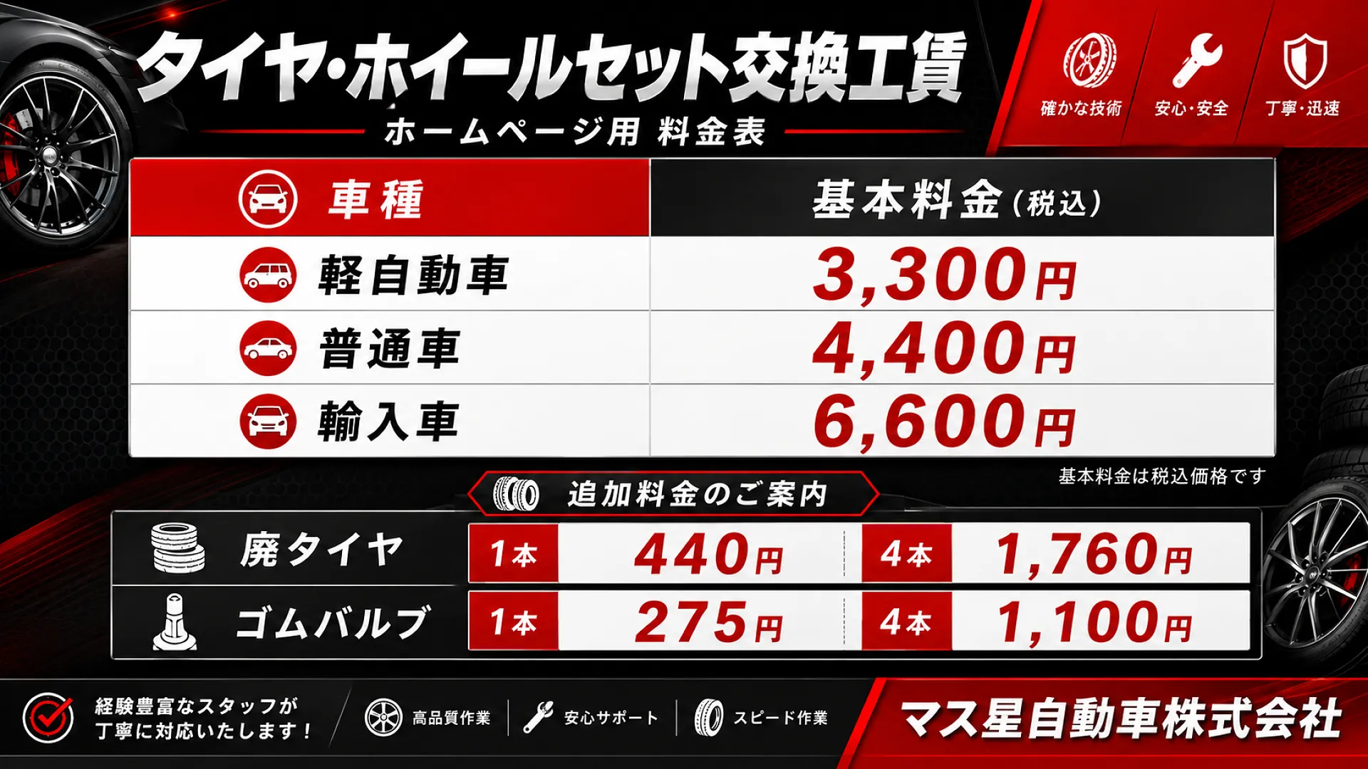 大阪高槻市でタイヤが安くて取付けも出来るお店です | マス星自動車
