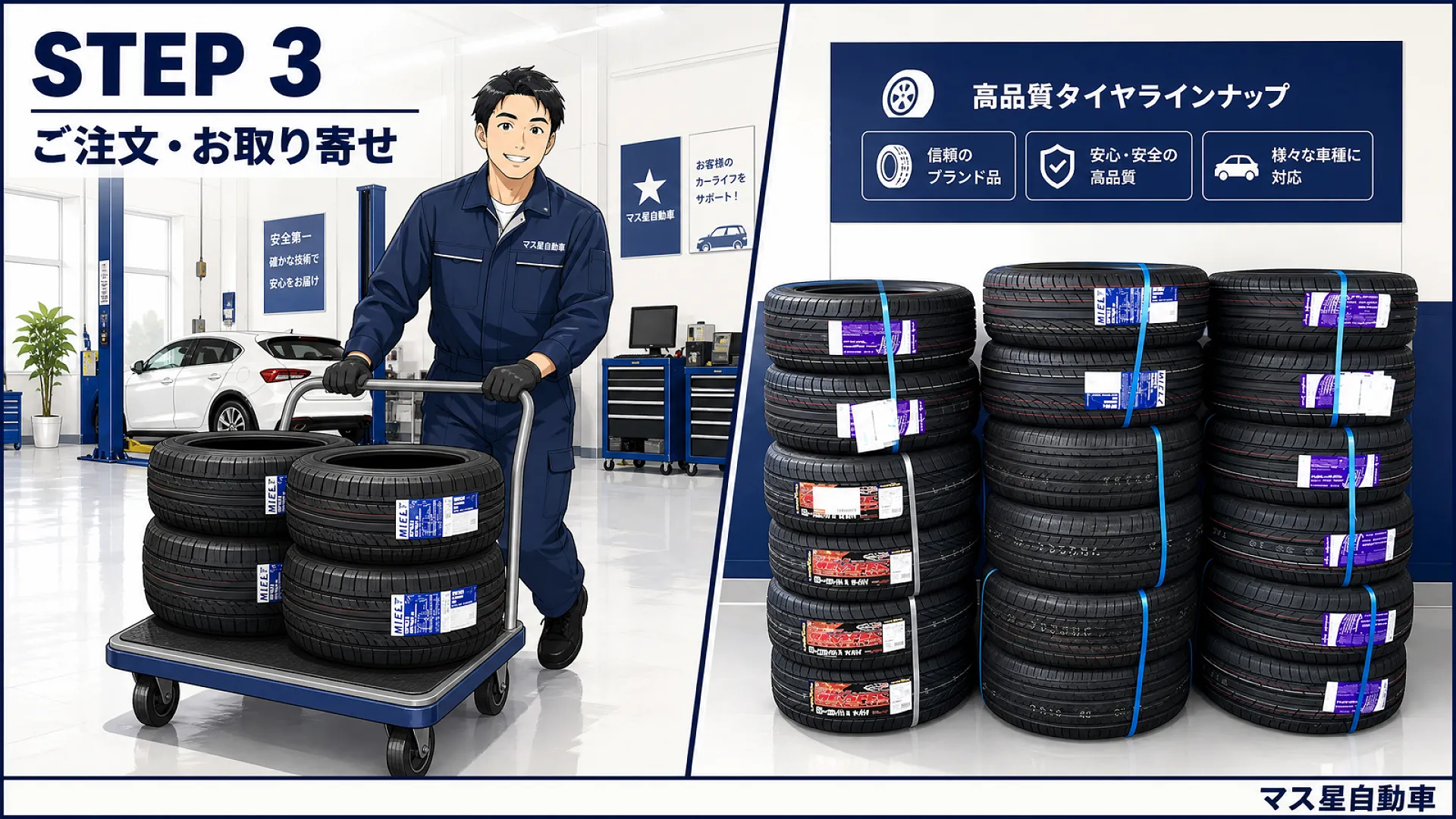 大阪高槻市でタイヤが安くて取付けも出来るお店です | マス星自動車