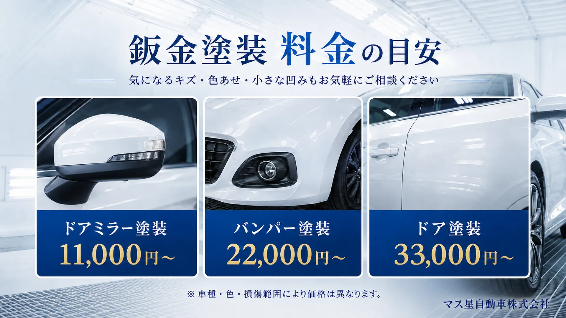 板金塗装（キズ・へこみ修理）の満足度90％以上！｜マス星自動車